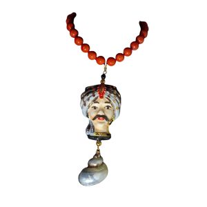 Charm Testa di Moro XL, en cerámica fina, con Mosquetón chapado en Oro 24k