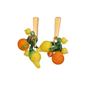 Pendientes limones y naranjas, en vidrio artesanal, con Baño de Oro 24k, Cierre de Titanio