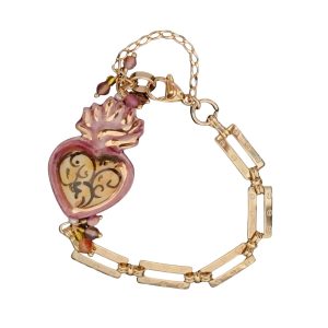Pulsera con cerámica siciliana, cadenas chapadas en Oro 24k, con Cierre y cadena de seguridad